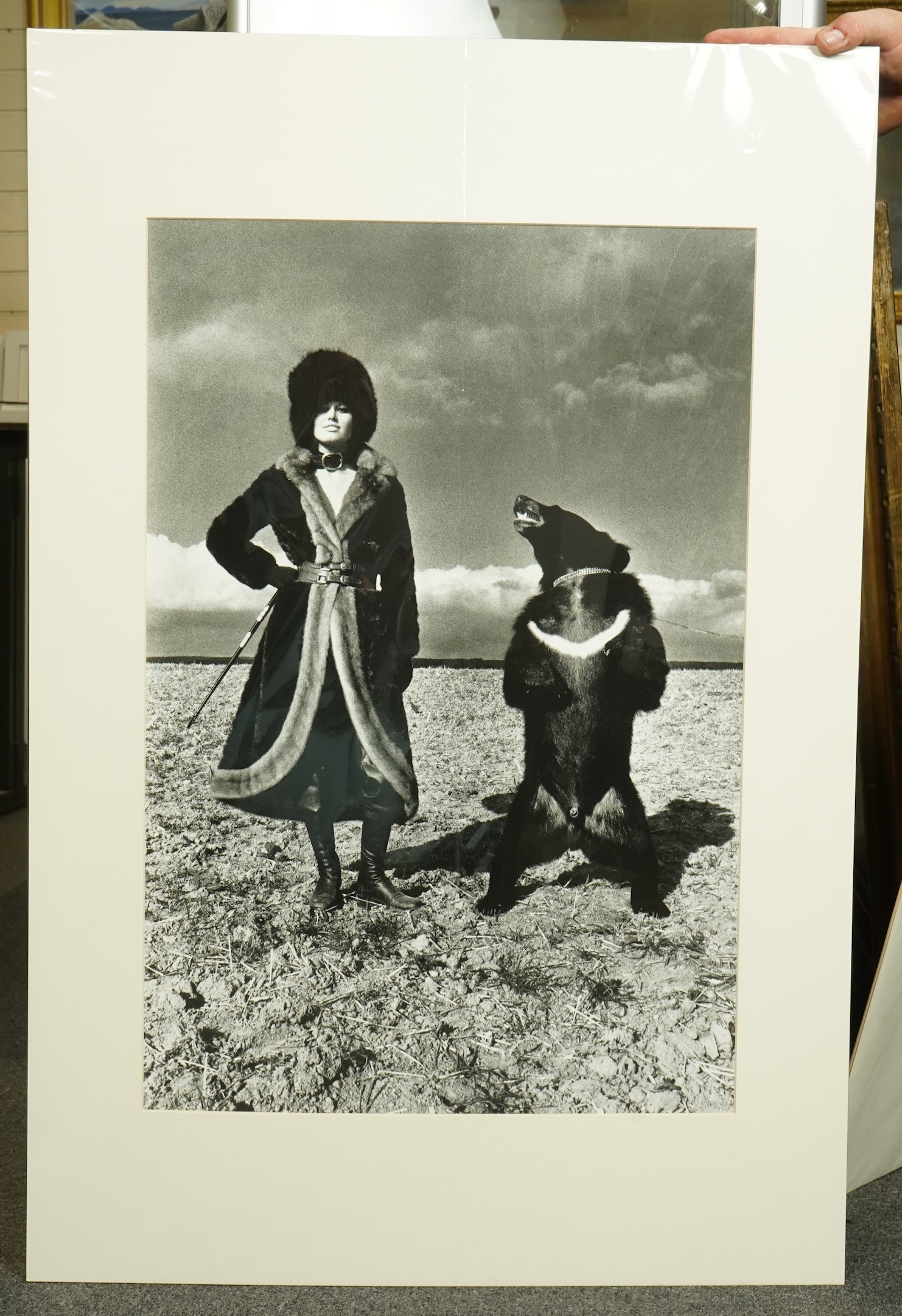 Helmut Newton (1920-2004), Model in Fur with Bear & Model with Rampant Horse, photolithographs (2), 66 x 44cm and 46 x 46cm